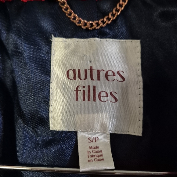 Autres Filles Boucle Red Navy Plaid Open Front Jacket - Picture 3 of 9